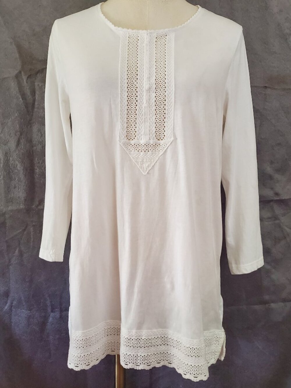 Ralph Lauren White Cotton Lace Knit Tunic Dress Blouse Size PM Petite M